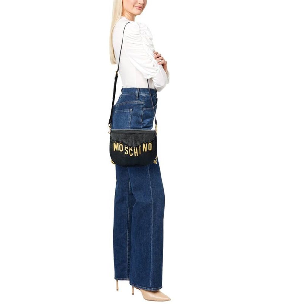 Moschino Logo Lettering Embossed Leather Hobo Bag, Black - Picture 4 of 4